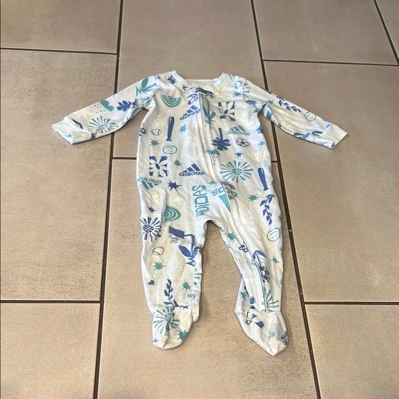 adidas Other - Adidas 9 months Baby Blue Sports Zip Footie Pajamas